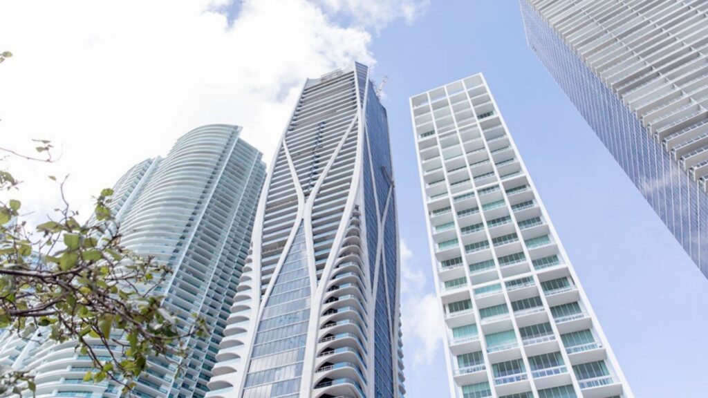 Looking up from the streets of Downtown Miami - a view of One Thousand Museum.