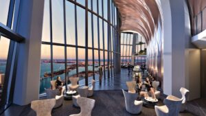 Rendering of One Thousand Museum Sky Lounge with an awesome view of Biscayne Bay.